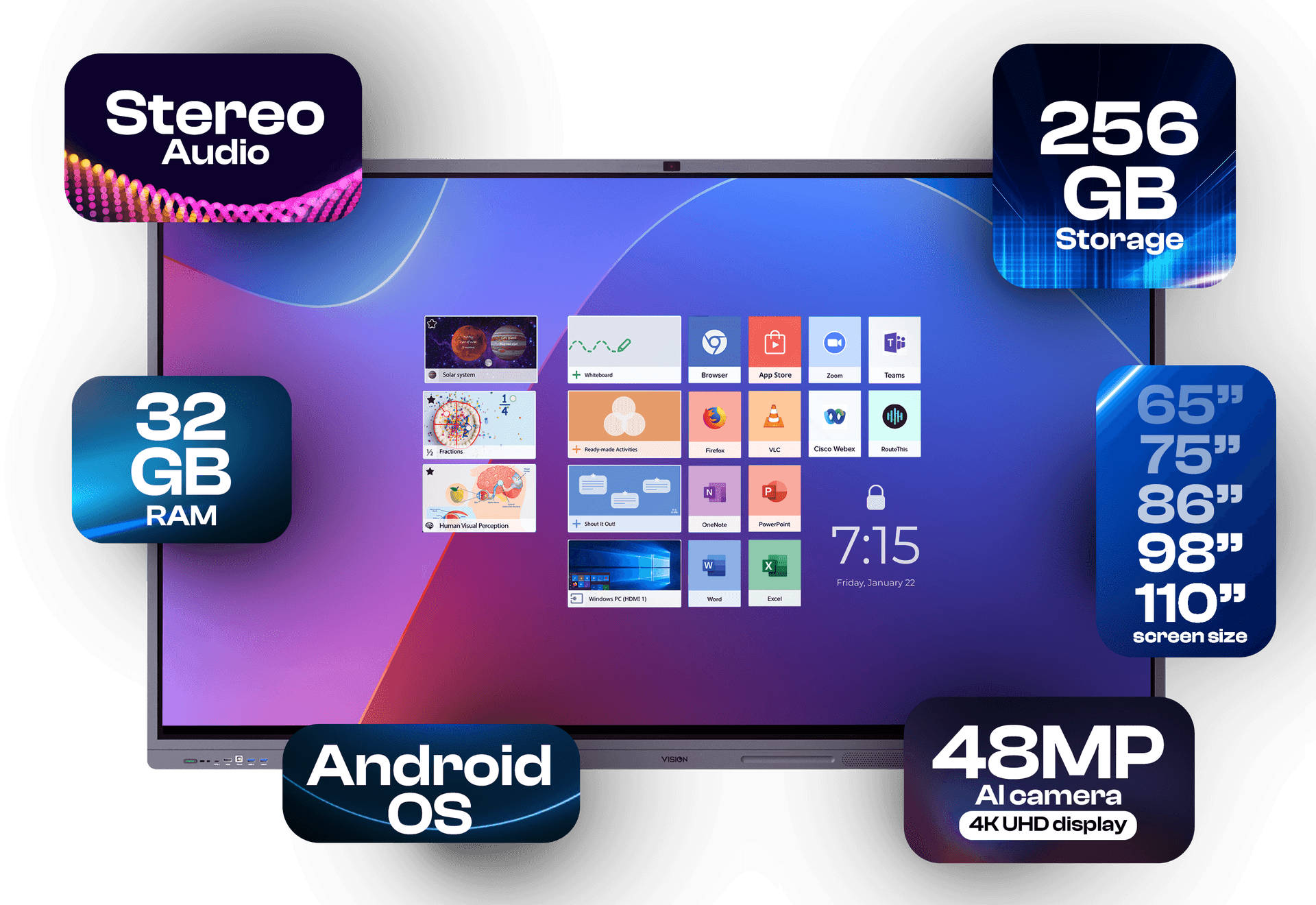 VISION interactive display showcasing technology features